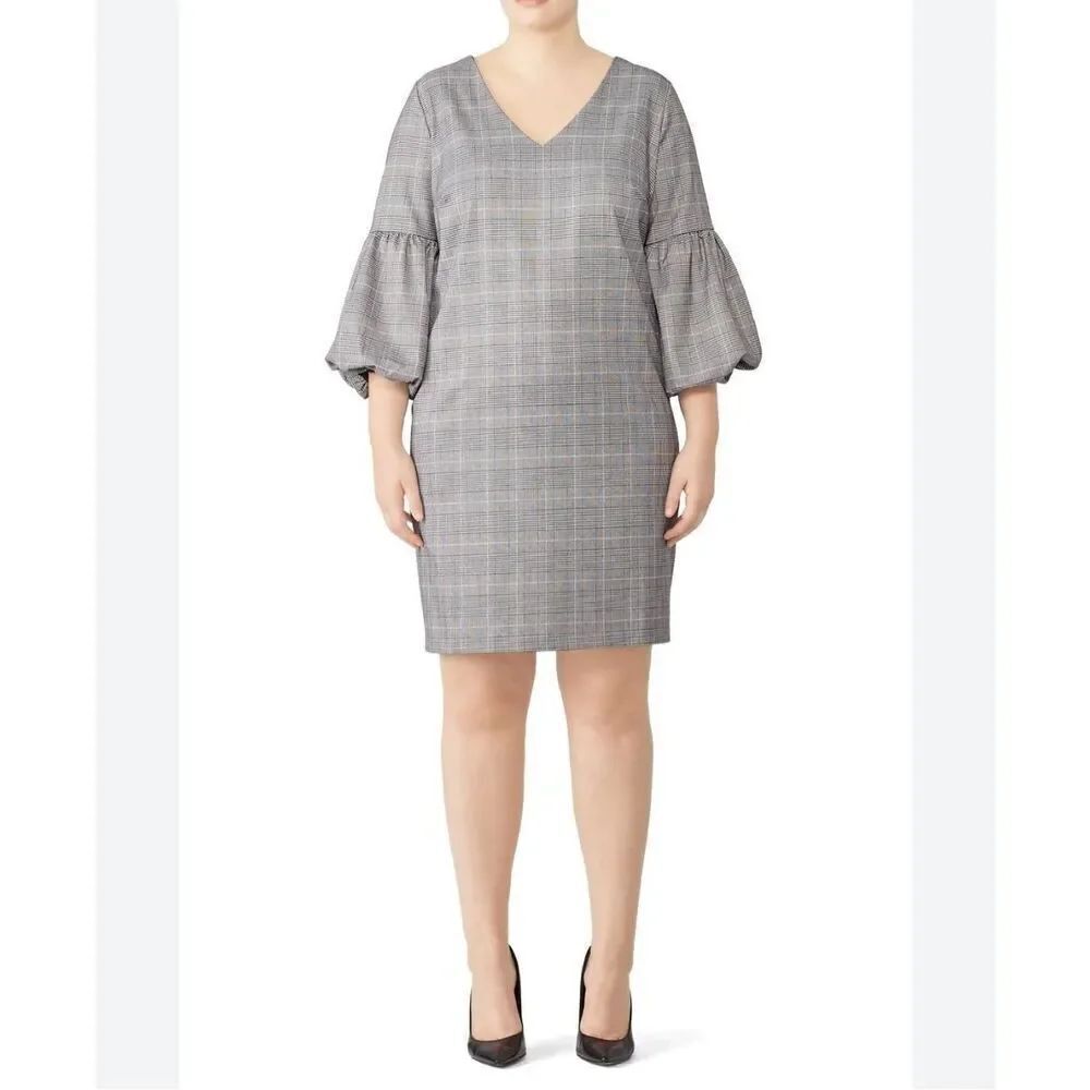 Eloquii Balloon Sleeve Black & White Plaid Dress sz 16 EUC